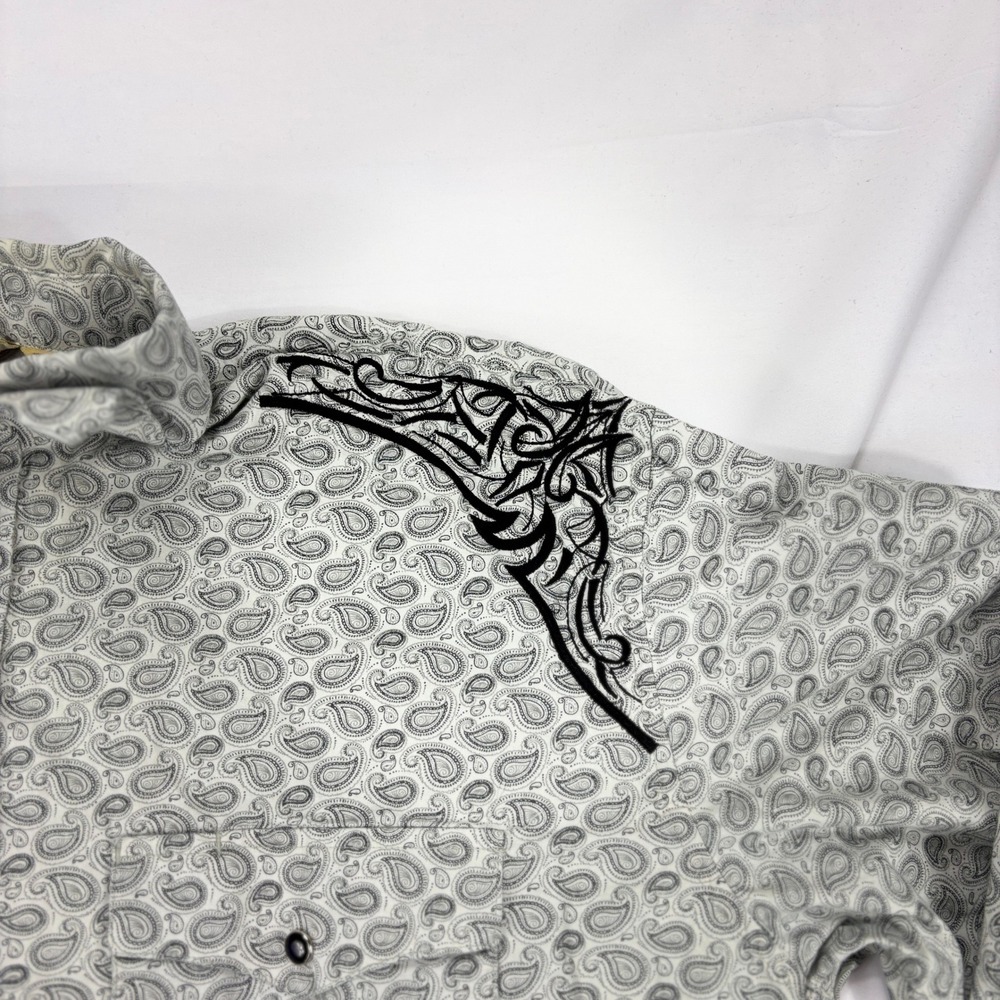 Cowboy Legend Western Shirt Mens XL Gray Paisley Embroidered Snap Button - Picture 2 of 8